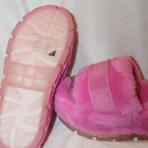 NIB UGG FLUFFITA WEDGE SLIP ON SHEARLING SLIP ON SLIPPER SANDALS PINK - Picture 7 of 8